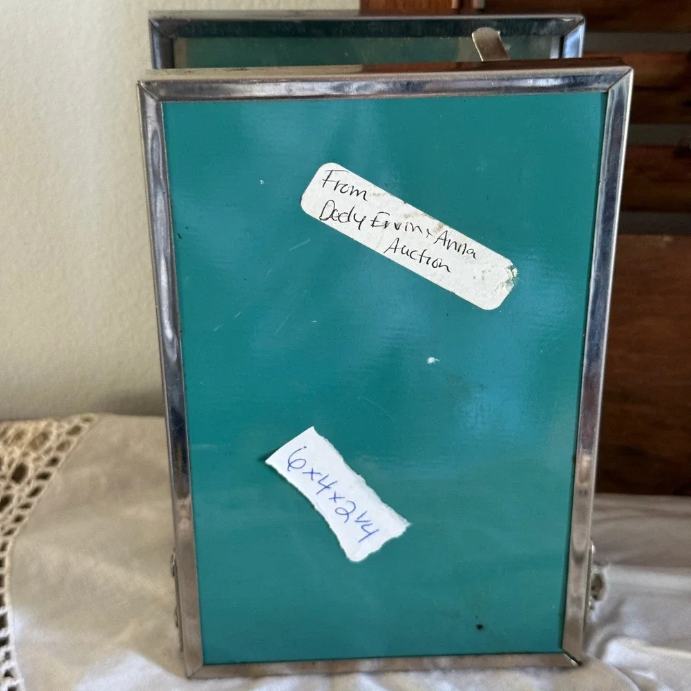 Vintage Mallard Duck Travel Shaving Kit Folding Mirror Teal Enamel Cup Grooming
